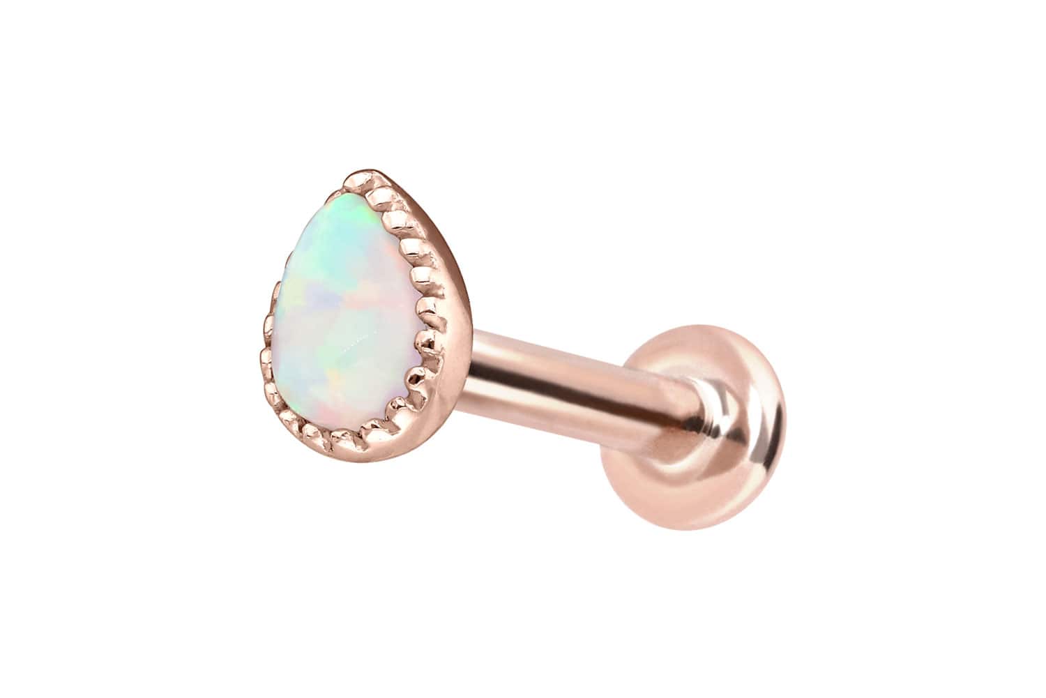 14 Karat Gold Labret Piercing mit Innengewinde SYNTHETISCHER OPALTROPFEN